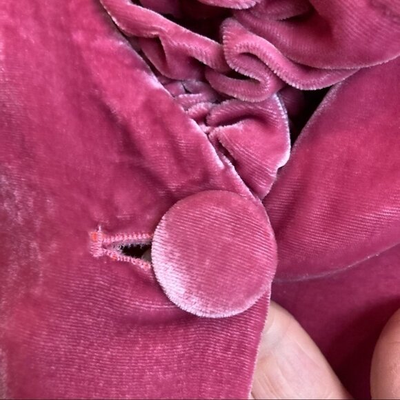 TATUM & OLIVIA Sz M 100% Silk Ruffled Collar Velveteen Mid-Thigh Coat Jacket - Picture 4 of 10